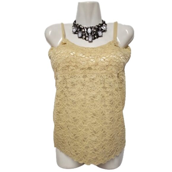 Cream Beige Lace Long Camisole Lace Tank Top Stretchy Camisole - Size L- NEW - Picture 1 of 12